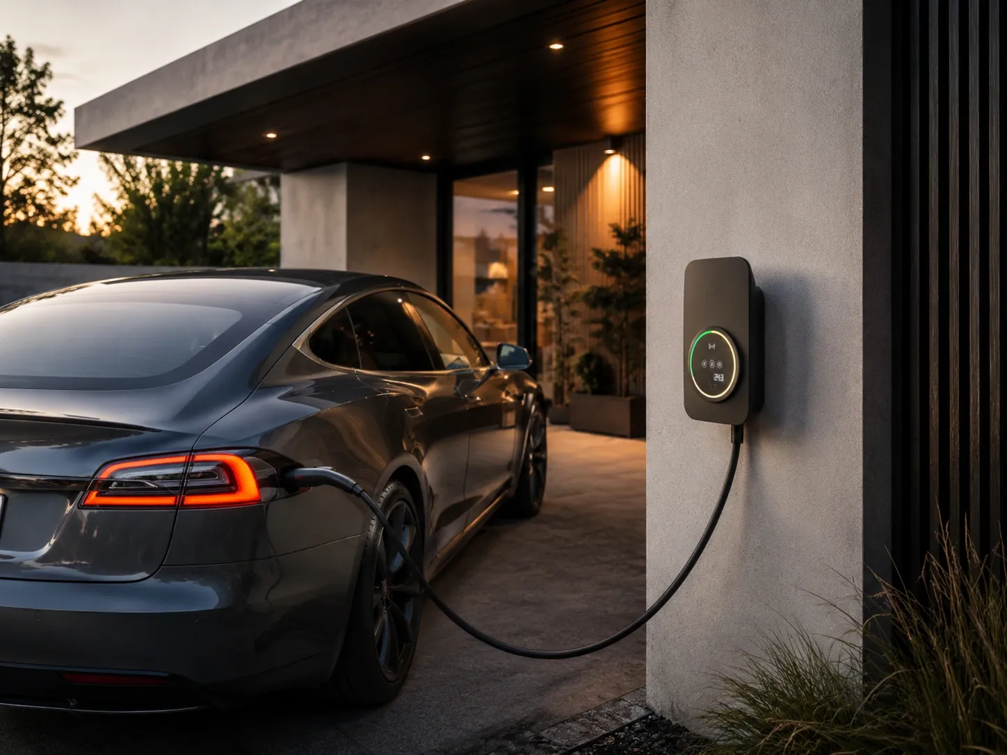 Carregador AC para veículo elétrico instalado em garagem
