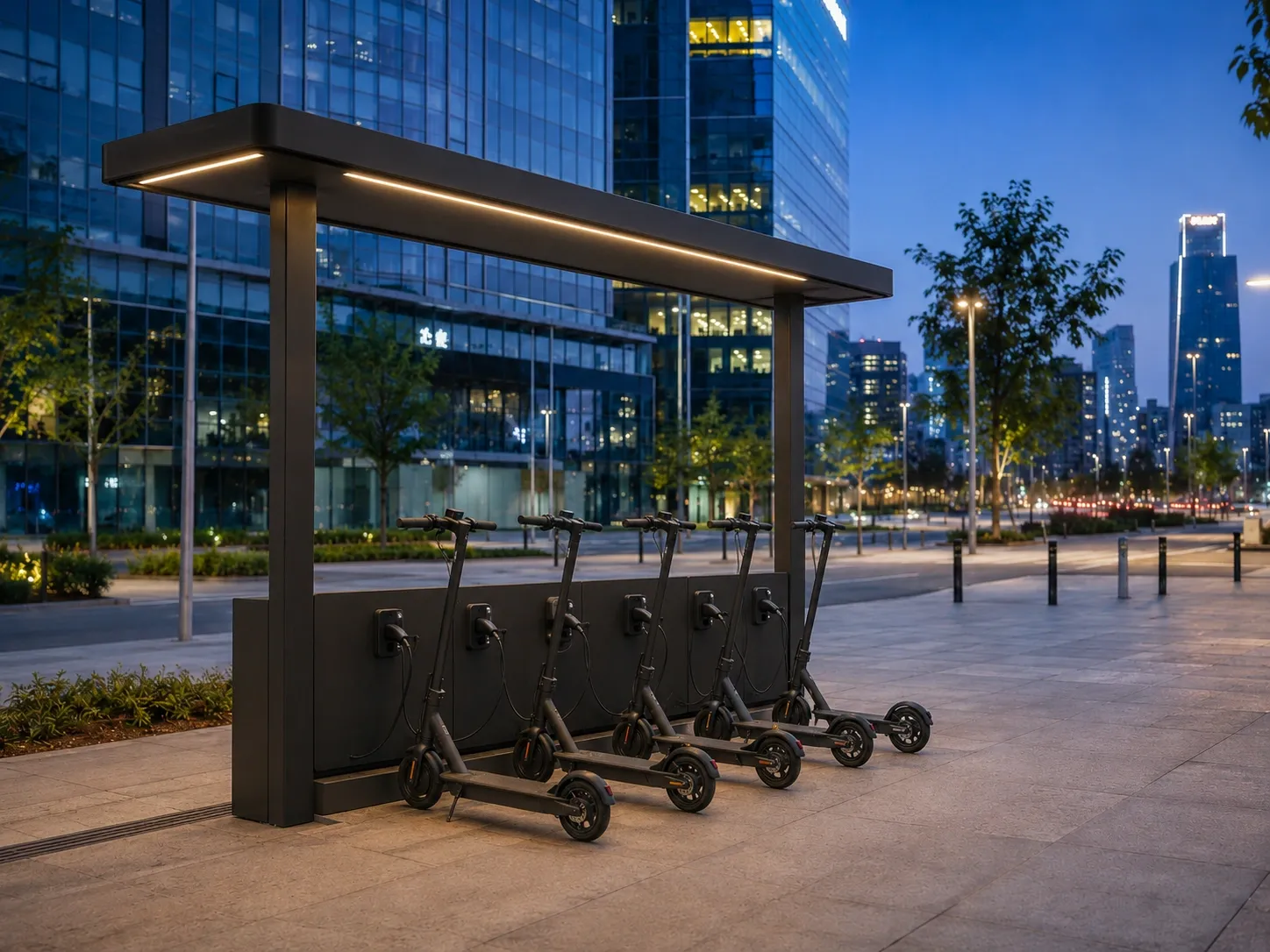 Estação de carregamento público com múltiplos pontos EV