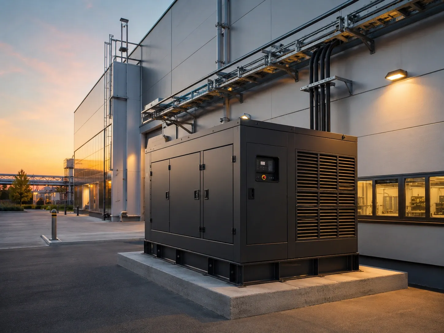 Industrial generator set installed in a plant room